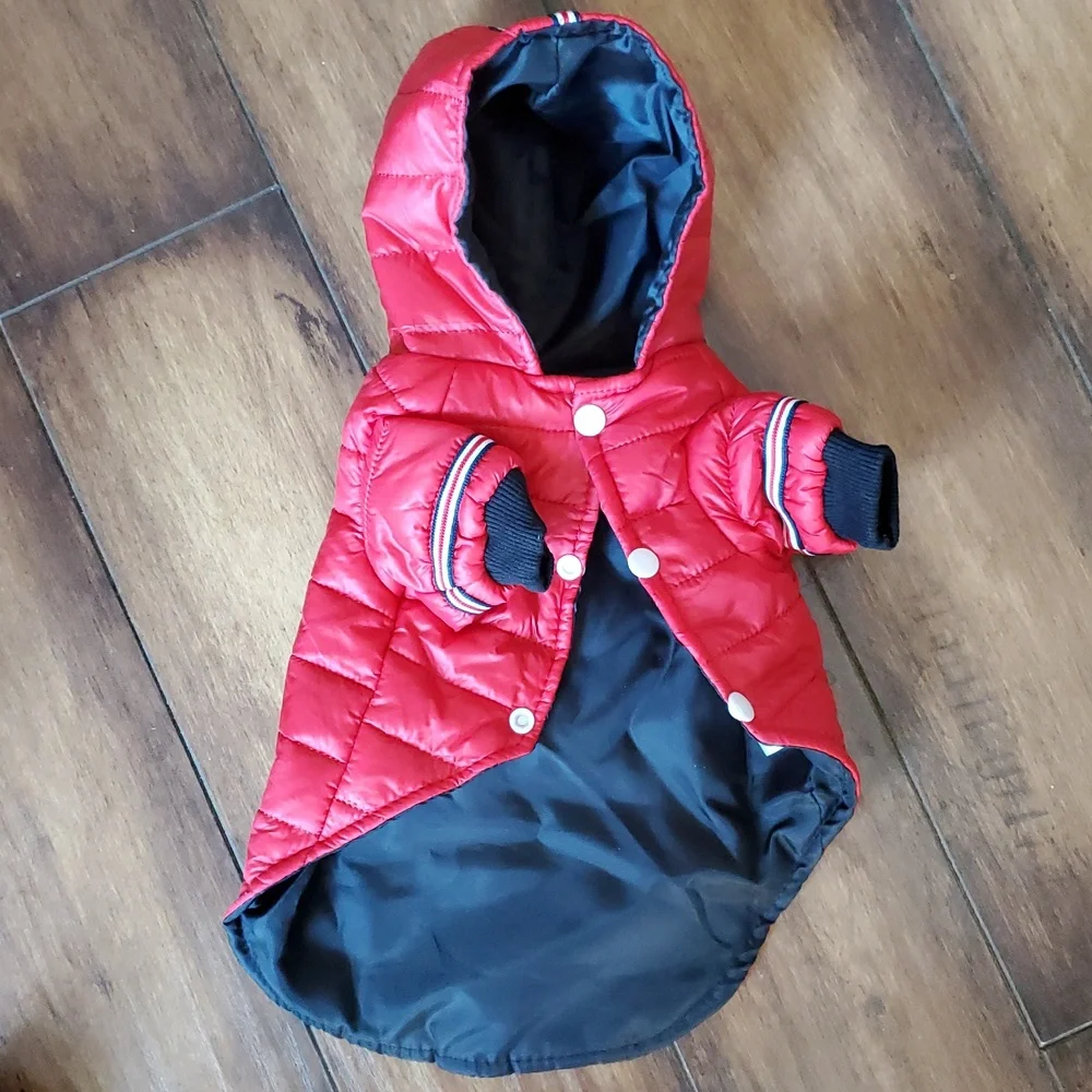 NWOT Red Hooded Puffer Dog Jacket - Picture 1 of 12